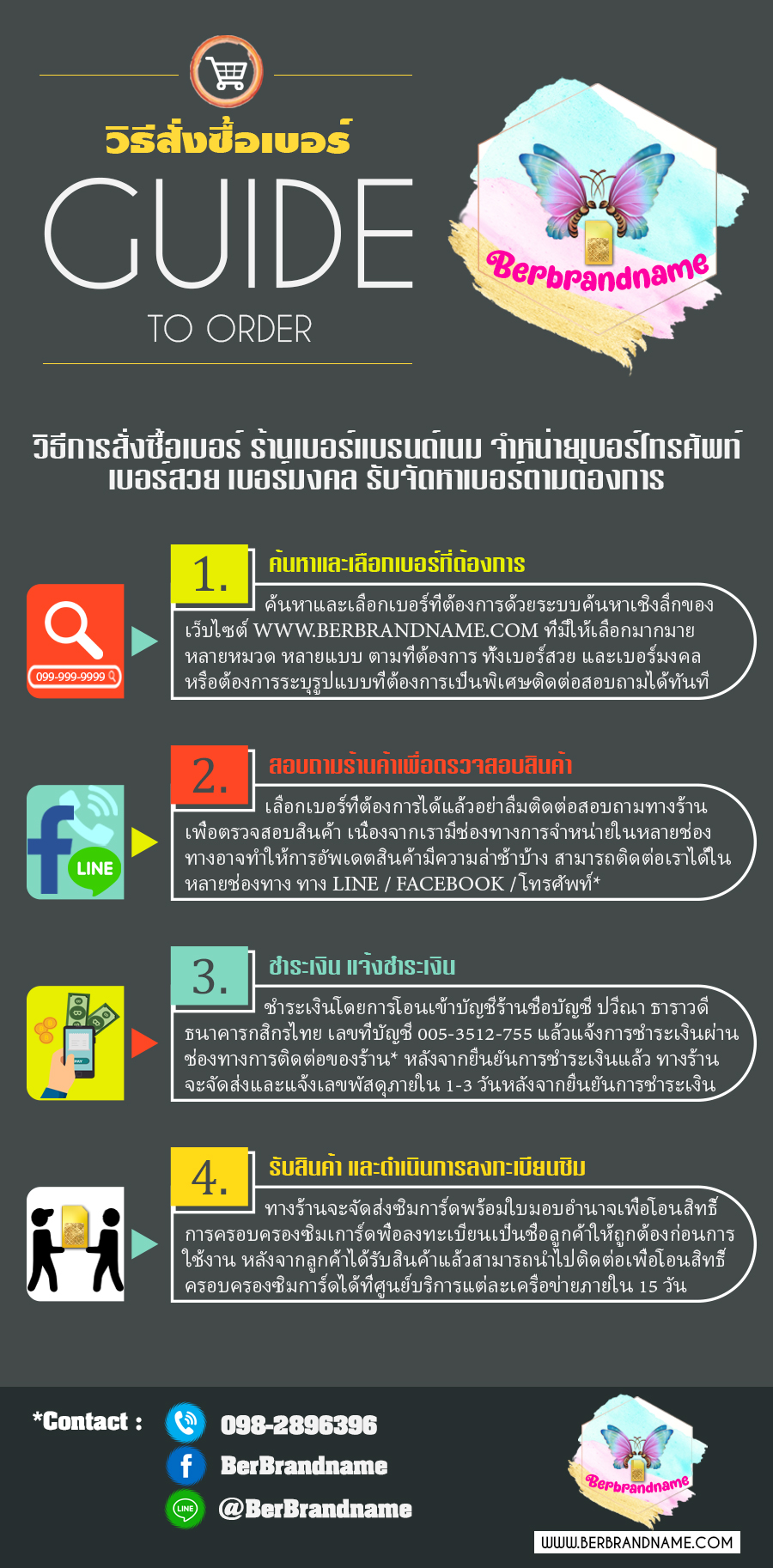 วิธีสั่งซื้อ เบอร์แบรนด์เนม BERBRANDNAME เบอร์สวย เบอร์มงคล เสริมการงาน เสริมความรัก เสริมอำนาจ บารมี เสริมโชคลาภ สิ่งศักดิ์สิทธิ์ เสริมการลงทุน เสี่ยงโชค เสริมค้าขาย เสริมการเงิน เสริมสติปัญญา เบอร์เรียง เบอร์ตอง เบอร์โฟร์ สลับXYXY สลับXXYY สลับXYYX สลับXYXX/XXYX สลับXYXYXY ตอง2ชุด เบอร์หงส์289/4289/287 เบอร์กวนอู639 เบอร์กระจกABC-X-CBA เบอร์มังกร789/782 หมวด168 เลข2ตัว7-8หลัก เลข3ตัว7-8หลัก เบอร์ผลรวมดี เบอร์ราคาประหยัด เบอร์จำง่าย เลข4-5-6 เลข5-6-9 เลขเบิ้ล2ชุด